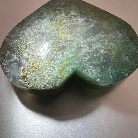 Moss Agate Crystal Heart (#9) - Picture 3 of 10